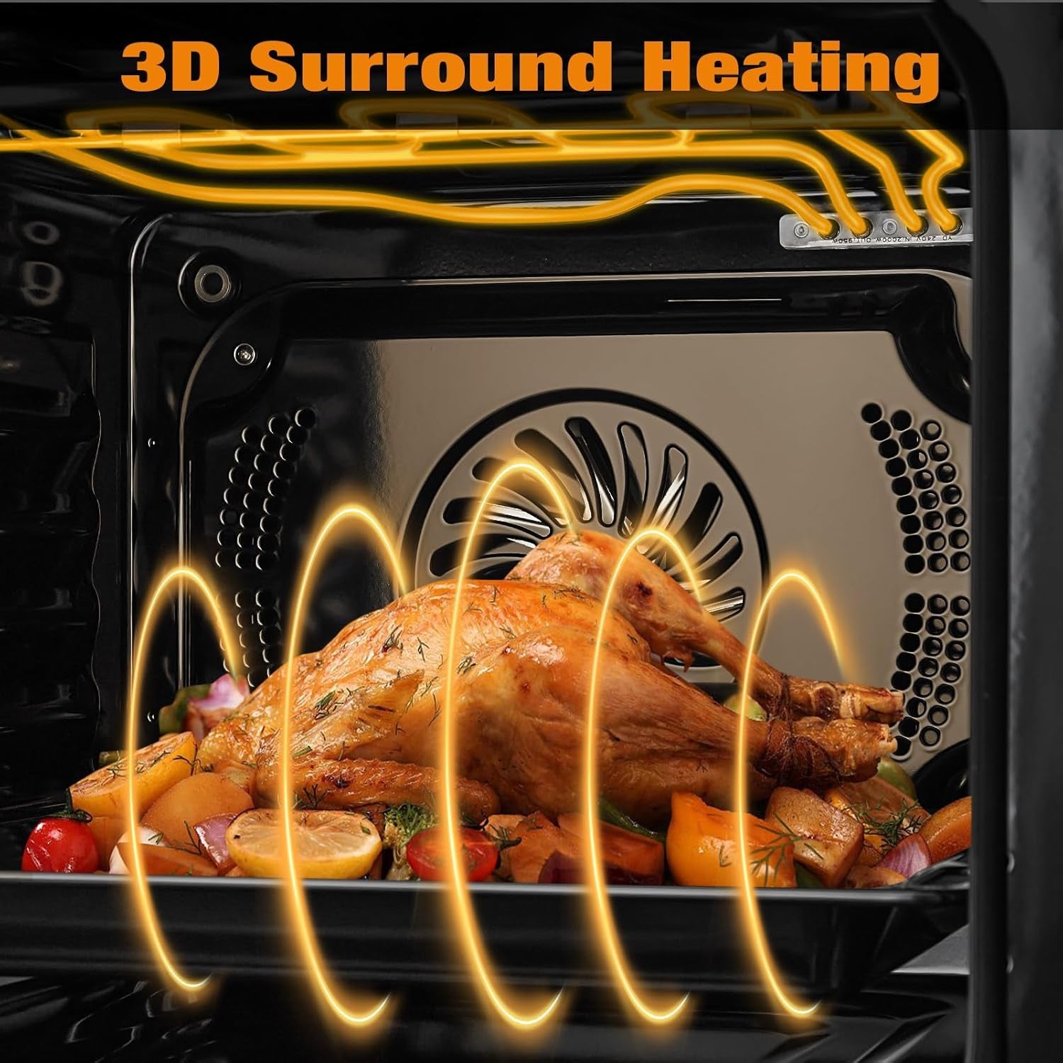 24" Single Wall Oven: Stainless Steel, Black, ETL Certified, 70L Built-In Electric, 3000W Power, 8 Cooking Functions & 108 Automatic Recipes, Led Touch Control