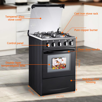 Gas Range Designed for Compact Kitchens, 4 Burners, Double-Layer Glass Door, 60L Capacity