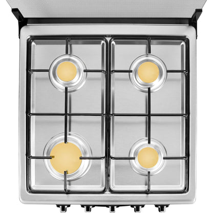 20" Free Standing Gas Stove Oven Range,4 Burner LPG Cooktop with 65L Oven, 201 Stainless Steel Body, Double Layer Mirror Surface Tempered Glass Door, Compact Design for Kitchen (LPG)
