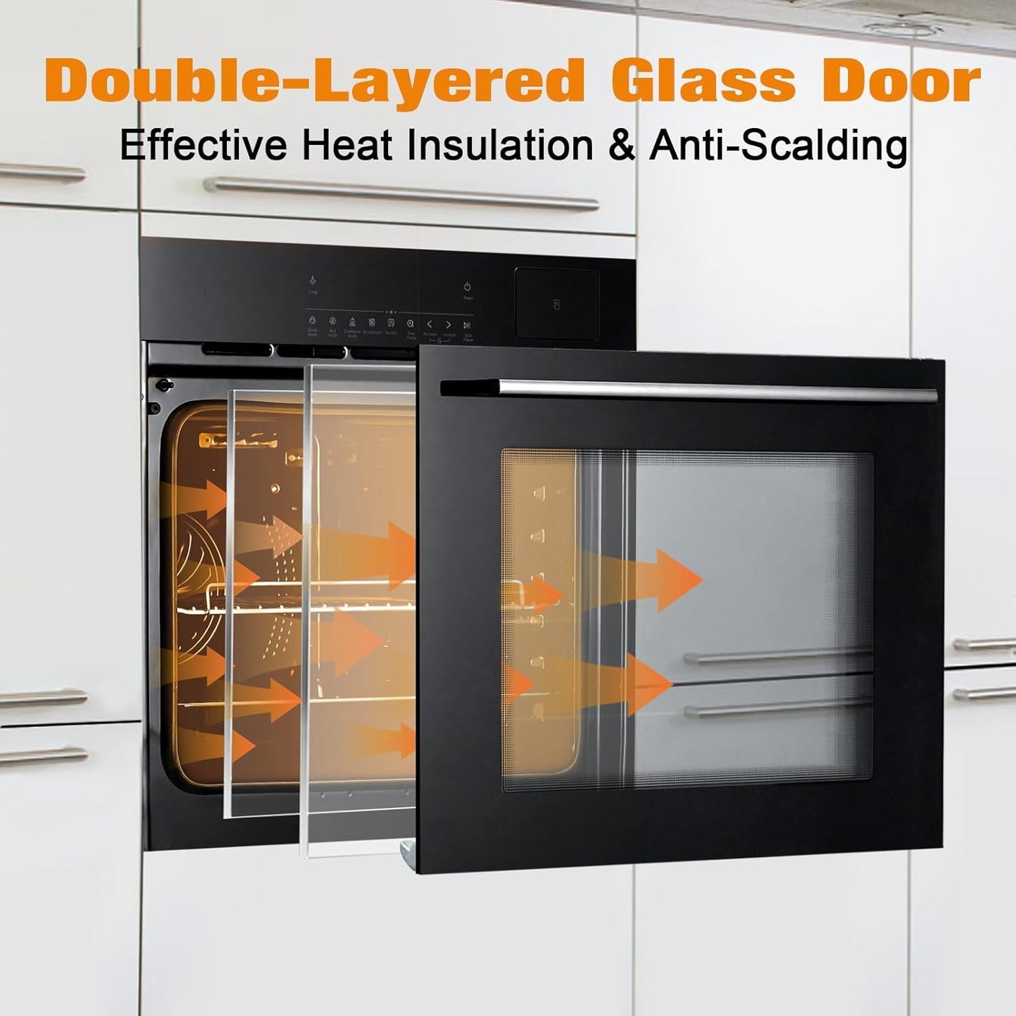 24" Single Wall Oven: Stainless Steel, Black, ETL Certified, 70L Built-In Electric, 3000W Power, 8 Cooking Functions & 108 Automatic Recipes, Led Touch Control