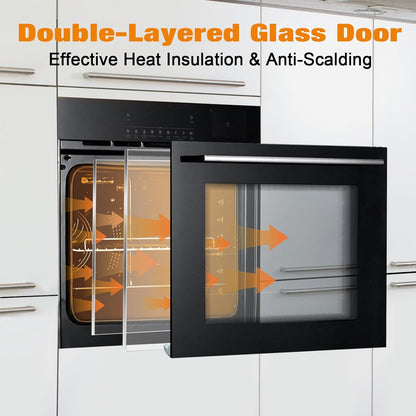 24" Single Wall Oven: Stainless Steel, Black, ETL Certified, 70L Built-In Electric, 3000W Power, 8 Cooking Functions & 108 Automatic Recipes, Led Touch Control