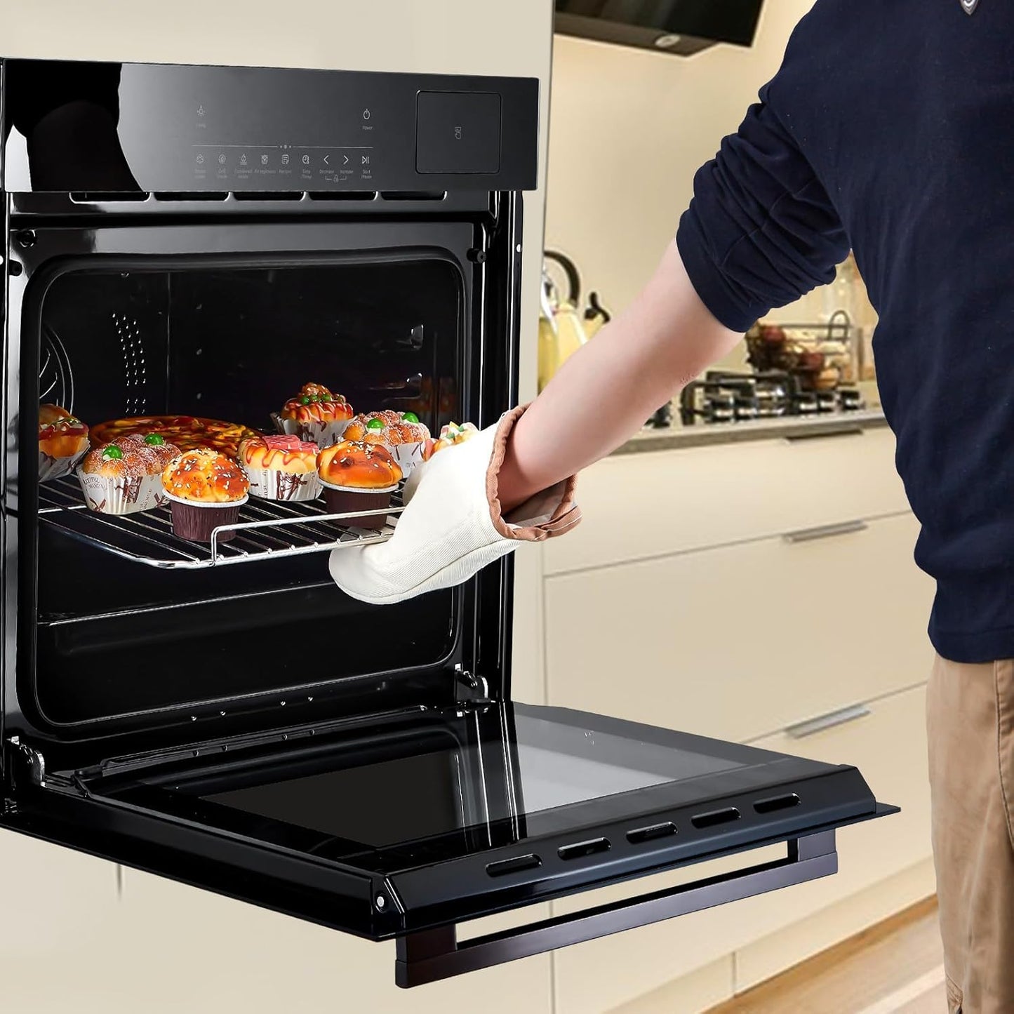 24" Single Wall Oven: Stainless Steel, Black, ETL Certified, 70L Built-In Electric, 3000W Power, 8 Cooking Functions & 108 Automatic Recipes, Led Touch Control