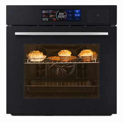 24" Single Wall Oven: Stainless Steel, Black, ETL Certified, 70L Built-In Electric, 3000W Power, 8 Cooking Functions & 108 Automatic Recipes, Led Touch Control