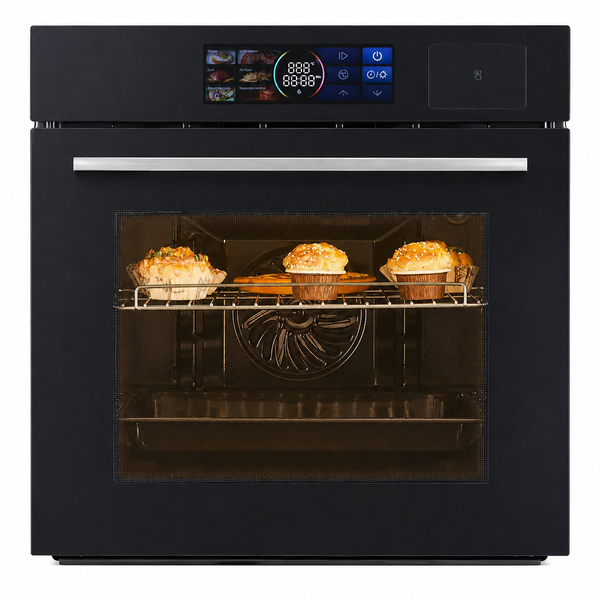 24" Single Wall Oven: Stainless Steel, Black, ETL Certified, 70L Built-In Electric, 3000W Power, 8 Cooking Functions & 108 Automatic Recipes, Led Touch Control