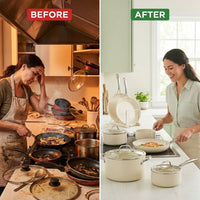Cookware+ 8-Piece Ceramic Nonstick Cookware Set in Cream — Before & After