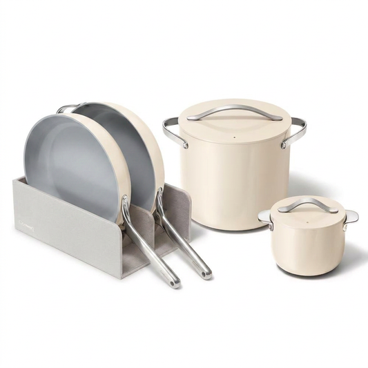 Cookware+ 8-Piece Ceramic Nonstick Cookware Set in Cream — Studio Shot