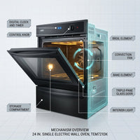 Electric Wall Oven Built for Built-In Installation, 24 Inch Single, See-Through Glass Door, Digital Timer — How It Works