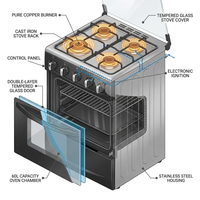 Gas Range with Double-Layer Glass Door, 4 Burners, Cast Iron Rack, 60L Capacity, Dedicated LPG — How It Works